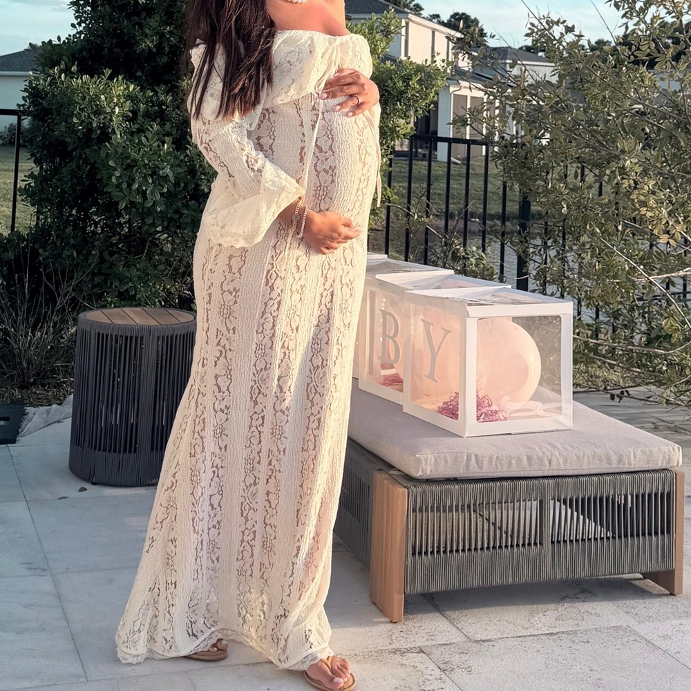 Ivory Lace Off-Shoulder Maxi Dress